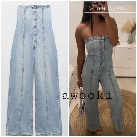 ZARA TRF STRAPLESS DENIM JUMPSUIT 8197/059 - Picture 4 of 10